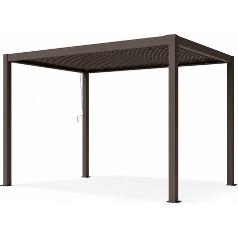 Pergola Bioclimatica 3x4 Metri Gazebo Con Tetto A Lamelle Regolabili Sistema Di Drenaggio Struttura In Alluminio E Acciaio Resistente Ai Raggi UV Per Giardino Terrazza E Piscina Marrone Opaco (1/5)