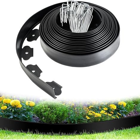 Bordure de pelouse de 10 m, avec 50 piquets de fixation et 1 marteau, mini clôture en plastique pour jardin, parterres de fleurs et pelouse (1/5)
