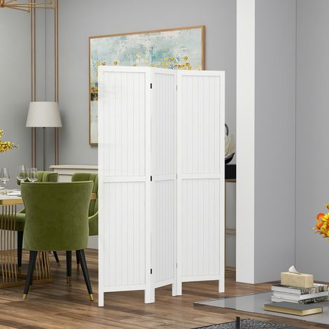 Paravent/séparateur de pièce pliable en bois, 3 panneaux, 120 x 170 cm, blanc (1/5)