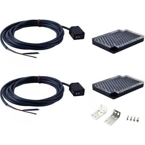 Lot de 2 capteurs de barrière lumineuse pour montage mural intérieur NPN (commutable NO ou NC) avec détection de 4 m, câble de 2 m, plaque réflectrice, étanchéité IP67 (1/5)