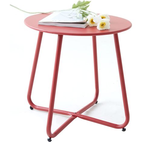 Petite table en métal, de jardin, ronde, table basse et table basse avec pieds réglables (rouge, Ø 45 x 45 cm) (1/5)
