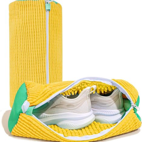 Sac de lavage cylindrique en polyester-coton pour chaussures, fermeture YKK, dimension 39 × 19 cm, protège contre la déformation, sac de protection lave-linge, lot de 2 pièces (1/4)