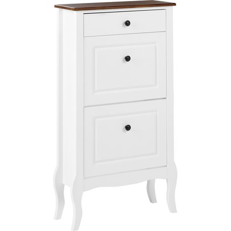 Shoe Cabinet White MDF Cabriole Legs French Shabby Chic Farmhouse Style NUNDLE (1/5)