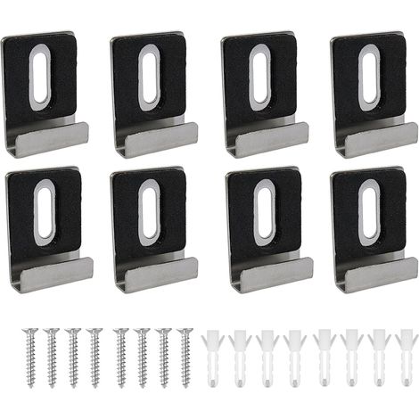 Kit de 8 supports de miroir, supports de miroir en métal à trou unique avec vis et coussinets en caoutchouc pour montage sans cadre mural, carrelage, panneau d'affichage (1/3)