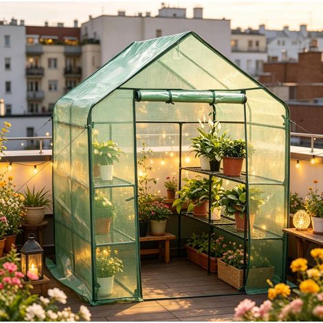 Serra da giardino 143x143x195 cm in acciaio e PE verde con porta zip – MEUBLIV (1/5)