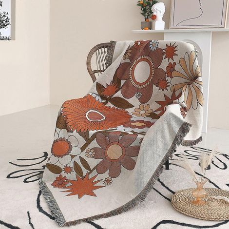 Pice 160x130cm Couverture Plaid Fleurs Tricote Dcore avec des Franges Bohme Simple Doux Confortable Protger Contre Le Froid pour Canap Sofa Chaise (1/5)