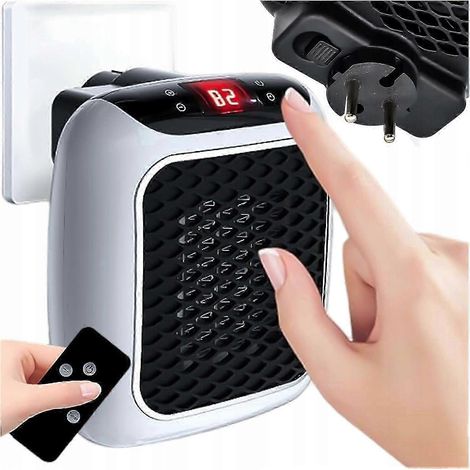 Radiateur céramique 800W compact avec télécommande, idéal bureau et maison, chauffage portable silencieux, thermostat réglable, sécurité anti-bascule, blanc, usage intérieur. (1/5)