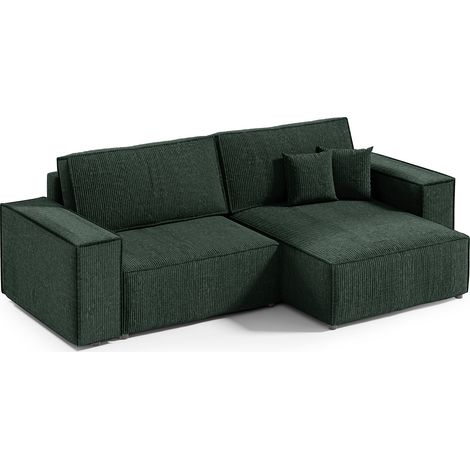 Canapé d'angle réversible et convertible 3 places avec coffre Isaac Mini velours côtelé Vert sapin (1/5)