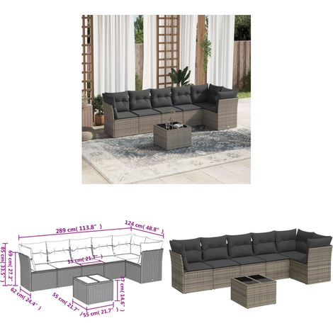 7-tlg. Garten-Sofagarnitur mit Kissen Grau Poly Rattan - Gartengestelle - Gartenmöbelset - Lounge Set - Rattan Möbel - Garten Sofa - Home & Living (1/3)