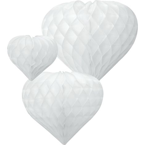 Rosettes décoratives en forme de cœur blanches pour mariage et communion (3 pièces)