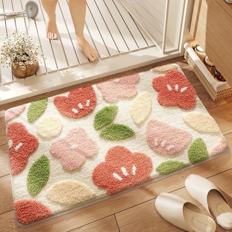 Tapis de bain mignon, tapis de salle de bain antidérapant, tapis de douche doux, tapis de sol amusant en peluche microfibre absorbant l40x60cm (1/5)