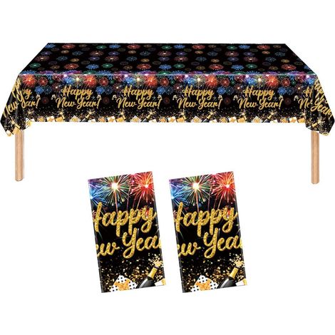 2er-Set Tischdecke Silvester Deko 137x274cm Feuerwerk Happy New Year PE wasserfest