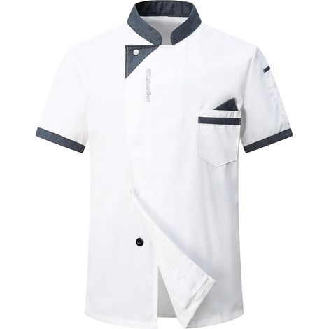 Men's Short Sleeve Chef Jacket Lightweight Chef Clothes Unisex Work Jacket with Pocket for Chef, Hotel, Restaurant, Kitchen, Uniform (1/5)