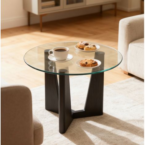 Piano tavolo rotondo in vetro temperato trasparente, Ø 71 cm, spessore 0,6 cm (1/5)