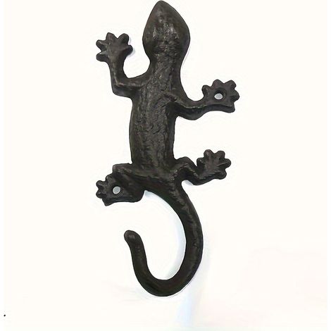 Patère murale en fonte en forme de lézard - Patère murale décorative vintage robuste en forme d'animal, gecko, pour une décoration intérieure réussie (1/5)