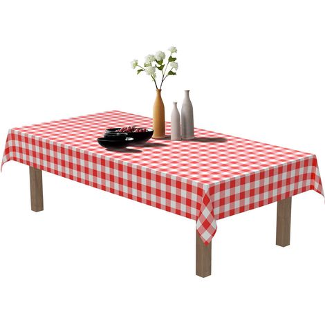 Lot de 6 Nappes Jetables Plastique 1.37 x 2.74 M, Nappe Rectangulaire Très Résistant pour l’Aniversaire, Le Mariage, la Gastronomie, Les Réceptions ou Le Ménage-Carreaux Rouge et Blanc (1/5)