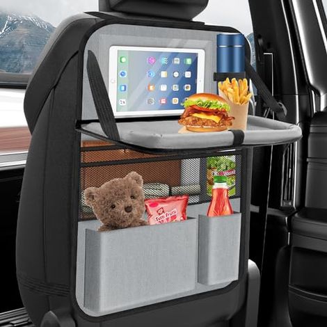 Organiseur de siège de voiture - Grande protection de dossier - Pour enfants - Multifonction - Étanche - Avec table pliante, poche pour tablette et de nombreuses poches - Gris 1 pièce