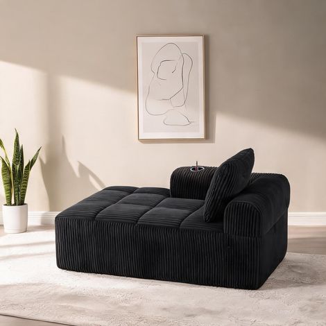 Canapé relax en velours côtelé noir avec rangements en corduroy (1/5)