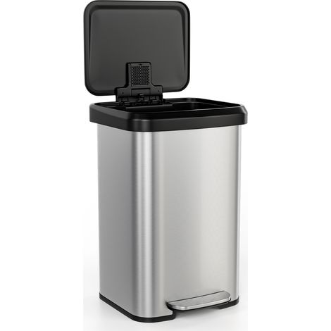 Poubelle à pédale argentée 50 L en inox avec fermeture silencieuse et compartiment désodorisant pour cuisine bureau et magasin (1/5)