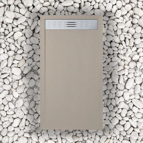 Piatto Doccia 90X120 cm Con Griglia Laterale Vulcano Line Slim Moka RAL 1019  In Resina Sintetica e Polvere Di Marmo Con Piletta In Omaggio - FRASCIO