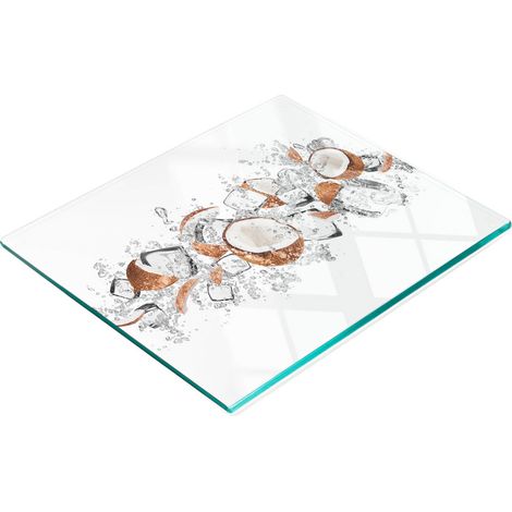 Tablero decorativo multifuncional de vidrio templado con dise帽o de coco y hielo, 60x52 cm.
