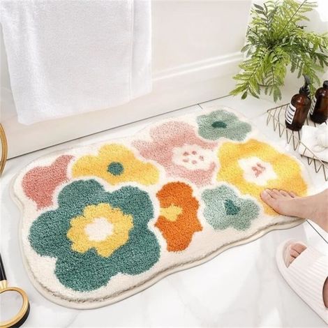 Tapis Salle De Bain, 40 x 60 cm Tapis De Salle De Bain Absorbant, Tapis Fleur (1/4)