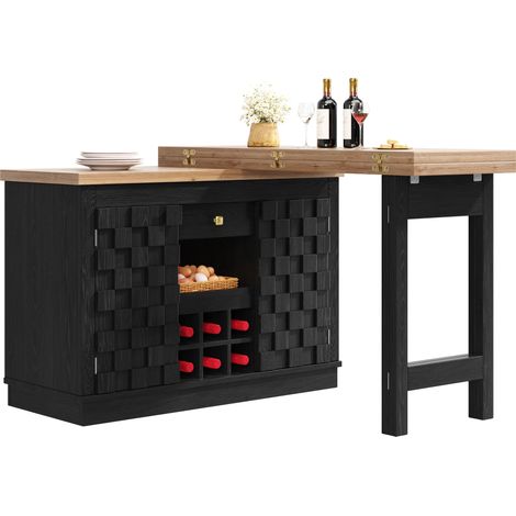 CHICFURN Isola da cucina girevole 120-197 x 40 x 74,2 cm in MDF nero con contenitore (1/5)