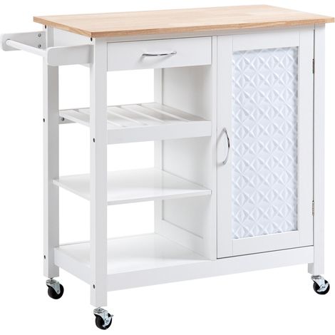 Carrello da Cucina 92x40x84 cm 1 Cassetto 1 Armadietto 3 Ripiani in MDF e Acciaio Bianco (1/5)