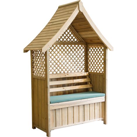 Zest Norfolk Arbour Wooden Garden Seat & Storage Box & Green Seat Pad Cushion (1/5)