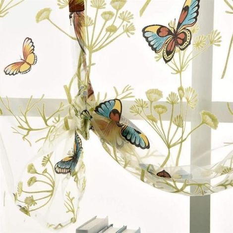 Rideau - Organza - Motif Papillon - Semi-Transparent - Jaune - Passe-tringle - 140 x 250 cm - Lot de 1 (1/4)