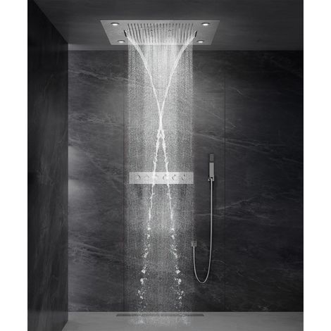 Thermostatgesteuerte Duschkomposition mit LED-Regenhimmel und Farbtherapie - 80x60 cm (1/4)