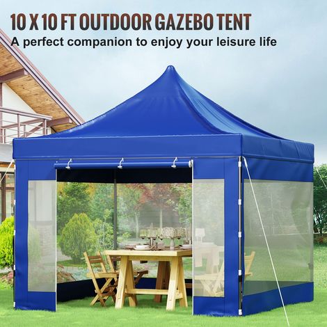 Tente de camping pliante 3 x 3 m, abri de jardin extérieur avec parois amovibles et sac à roulettes, anti-UV étanche pour fête, cour, arrière-cour, bleu (1/5)