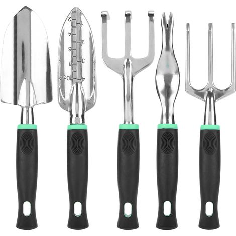 Set Outils De Jardinage - Pelle Tarière Râteau Troupeau - Manche Ergonomique En PP Et Alliage Magnésium-Aluminium - 5 Pièces (1/5)