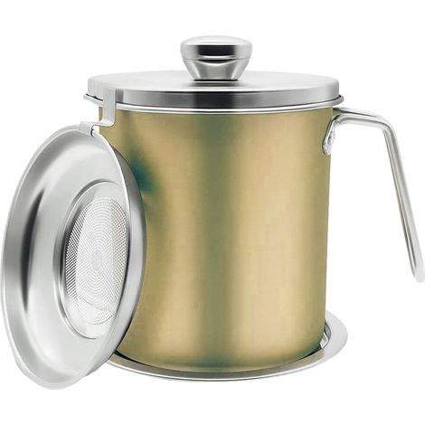 1 bac à graisse, cuve en acier inoxydable, filtre amovible, 2,0 L, pour huile de friture et graisses alimentaires (1/5)