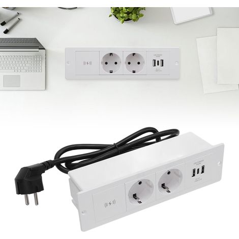 Enchufe de mesa empotrado con función de carga USB inalámbrica: regleta de 4 puertos para mesa y escritorio. (1/5)