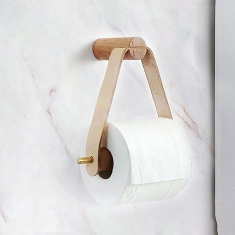Porte-rouleau de papier toilette mural en bois - Porte-rouleau de papier toilette - Anneaux de serviette de bain uniques - Accessoires de salle de bain (blanc)-Fei Yu (1/5)