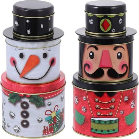 Latas para galletas navideñas, lata con forma de muñeco de nieve, caja de dulces, recipientes navideños, cajas para golosinas, caja de té hermética, lata para velas (2 unidades) (1/5)