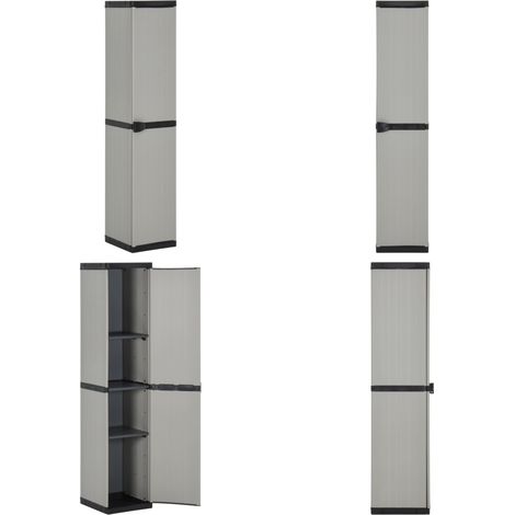 Garten-Lagerschrank mit 3 Böden Grau & Schwarz 34x40x168 cm - Outdoor-Schrank - Garderobenschrank - Terrassenschrank - Balkonmöbel - Lagerung - Home & Living (1/5)