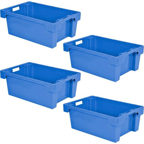 BRB Lot de 4 récipients empilables - Dimensions : 600 x 400 x 200 mm - Capacité : 32 l - Couleur : bleu - Fond et parois fermés