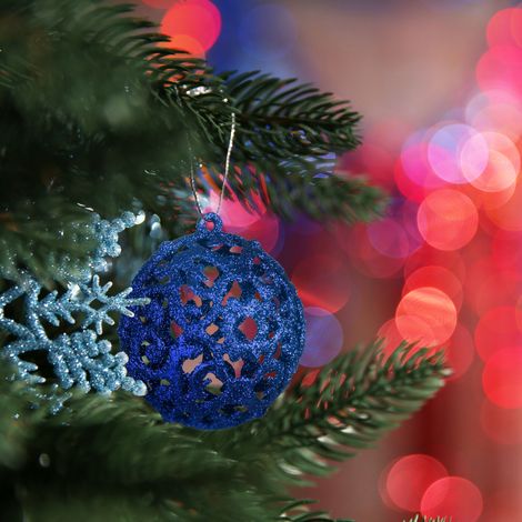 Relaxdays Weihnachtskugeln im 150er Set, glitzernde, matte & glänzende Christbaumkugeln, Kunststoff, ∅ 3, 4 & 6 cm, blau