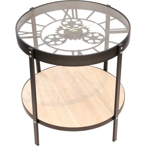 Table d'Appoint Design "Plateau Horloge" 51cm Noir (1/5)