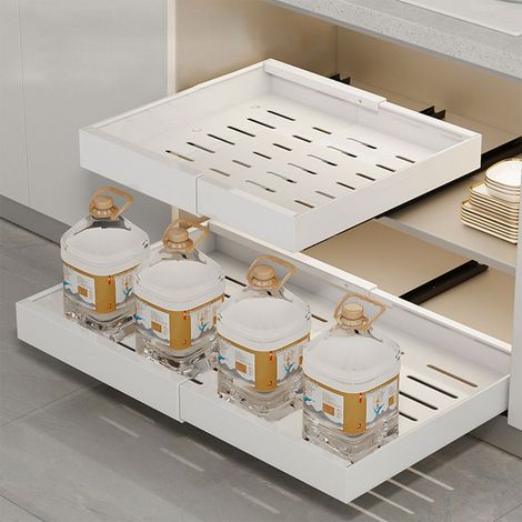 Tiroir telescopique pour meuble de cuisine, Extensible Tiroir Coulissant,Cuisine pour Placard de Cuisine, 43.5-68cm,L,BLANC