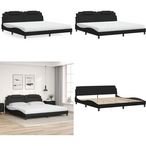Lit avec matelas noir 200x200 cm similicuir - Lit Double - Lit Confortable - Matelas Mousse - Design Moderne - Cadre Lit Simili Cuir - Home & Living (1/5)