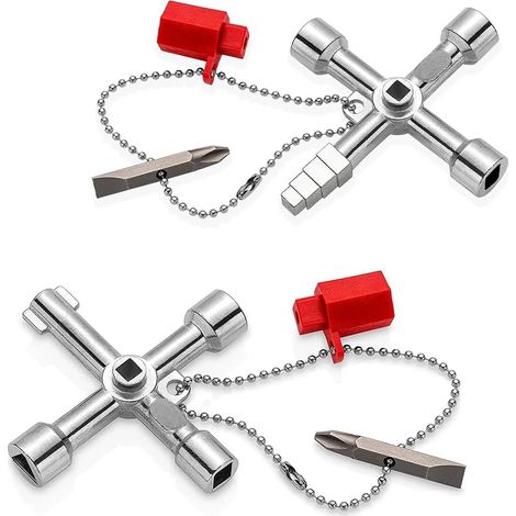 Chiave a 4 vie, 2 pezzi Chiave universale Chiave triangolare quadrata Chiave in lega di zinco Chiave multiuso multifunzione Chiave a croce universale per contatori di acqua ed elettricità, radiatori,
