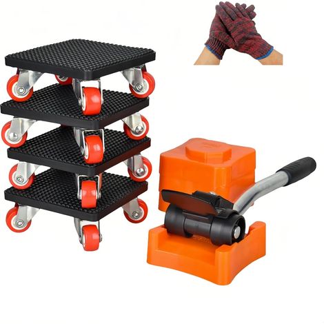 1 Kit - Leve Meuble - Deplace Meuble Lourd - Souleve Meuble avec Roue Rotative et Barre de Levier pour Déménagement Réfrigérateur Canapé Noir 10,7x9,9cm