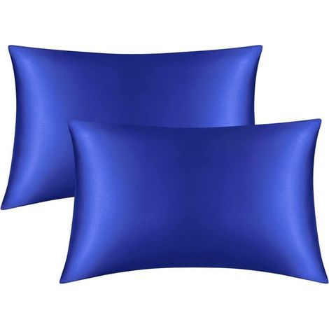 Set mit 2 Satin-Kissenbezügen, Standardgröße 50 x 75 cm, schützt Haar und Haut, hypoallergen und atmungsaktiv, milbenabweisend, leicht waschbarer Kissenschoner (Königsblau, 50 x 75 cm)