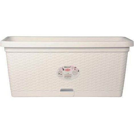 Stefanplast Maceta Natural 80x40x34 cm Blanco Polipropileno Acabado Rattan Con Reserva De Agua Y Ruedas