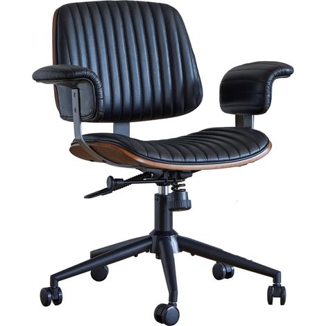 Silla de oficina ergonómica de piel auténtica negra giratoria con ruedas regulable MODENUIT (1/5)