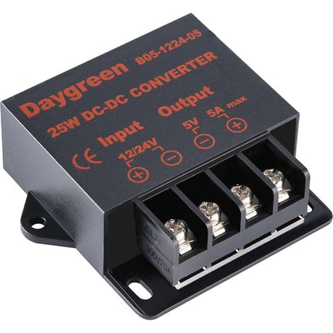 DC Step-Down Converter 12V 24V to 5V 5A 25W IP68 Waterproof Voltage Regulator with Overload Protection for Car, Marine, and LED Lights (1/5)