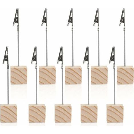 10 Supports Porte Photo Pince Base de Cube en Bois Léger Mémo Papier Photo Clip avec Fermoir Pince Alligator pour Afficher les Cartes Numérotées